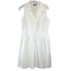 Tommy Hilfiger White Paisley Sleeveless Button Down Collar Preppy Summer Dress